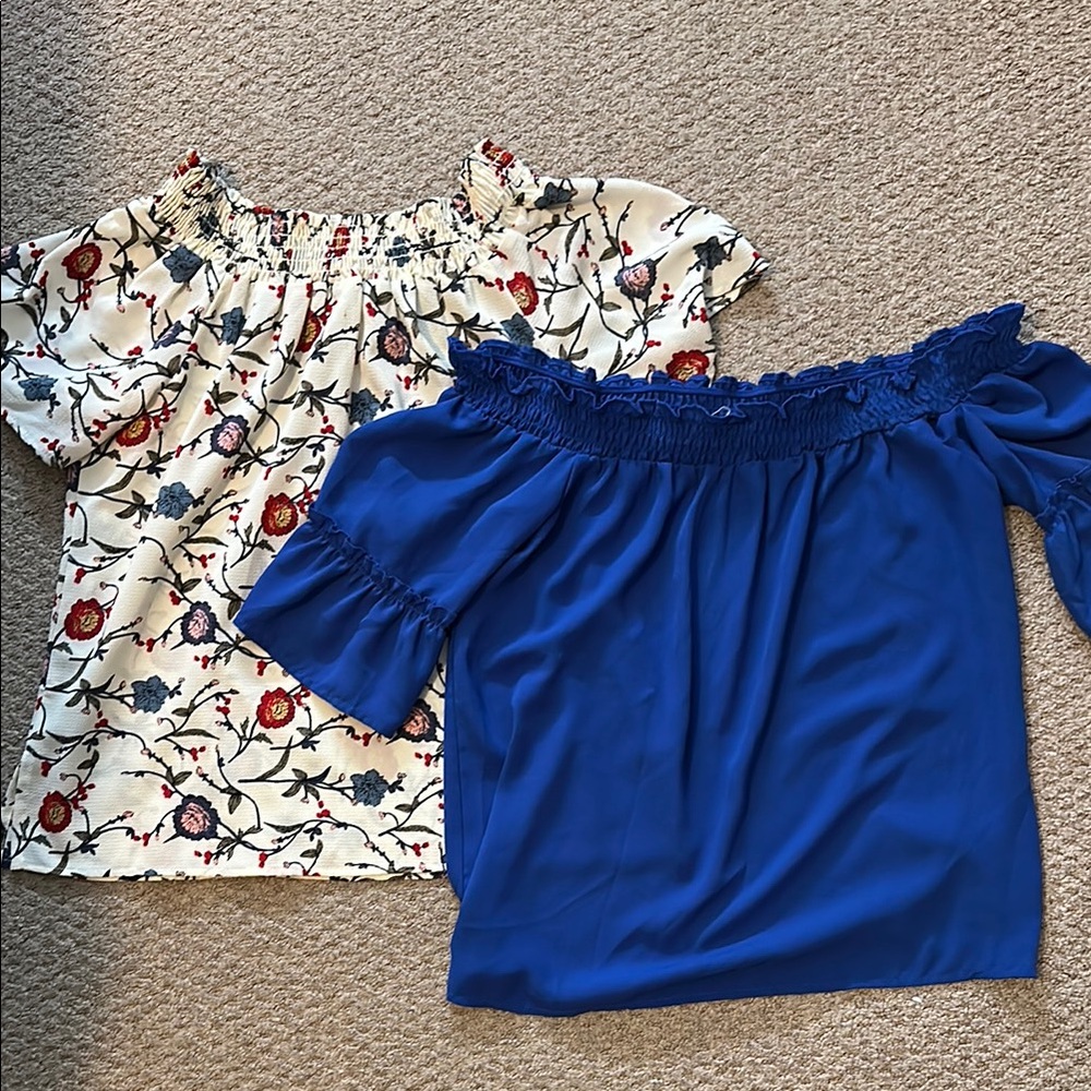 Floral and Blue Off-Shoulder Tops